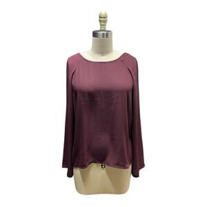 LEITH Women's Sheer Burgundy Open Back Blouse Top - Size XS NWT